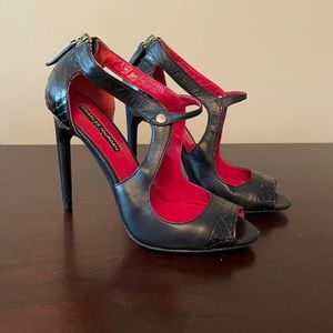 Lk New Charles Jourdan Black Leather Heels Sz 7